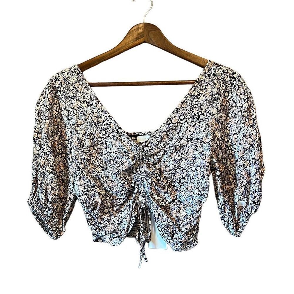Floral Print Long Sleeve‎ Top with Smocked Back and Ruched Front